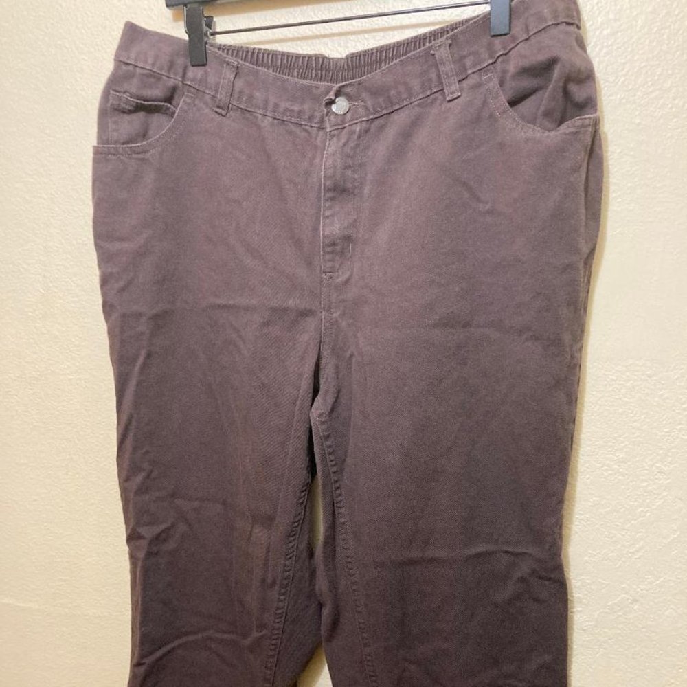 Woman Within Women's Plus Size Brown Elastic Back Cotton Pull On Pants Size 18W